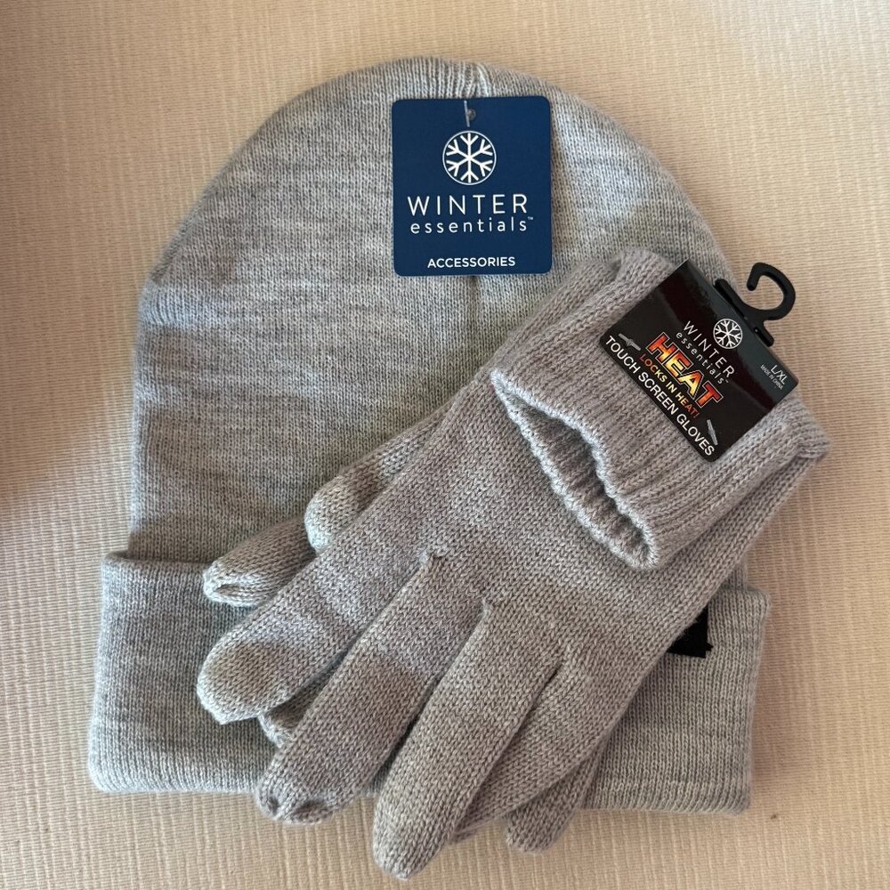 Winter Essentials Heat Locks in Heat  Knit Texting Gloves and Beanie Set